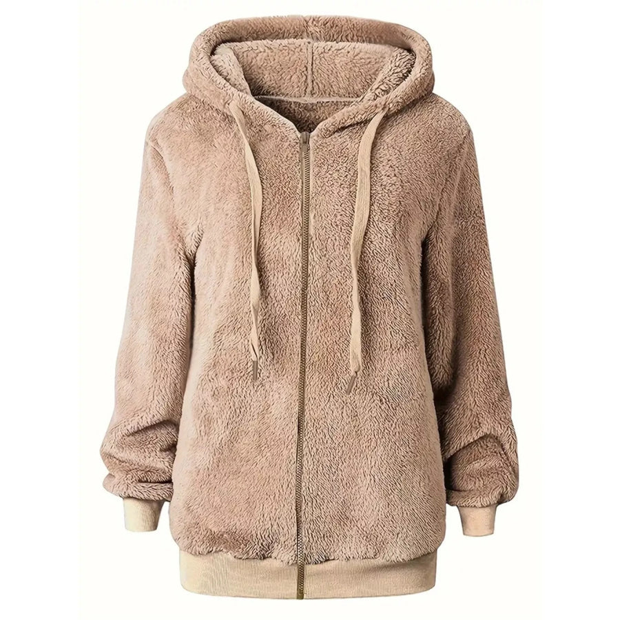 Fleece Zip-Up Drawstring Outerwear Apparel and Accessories