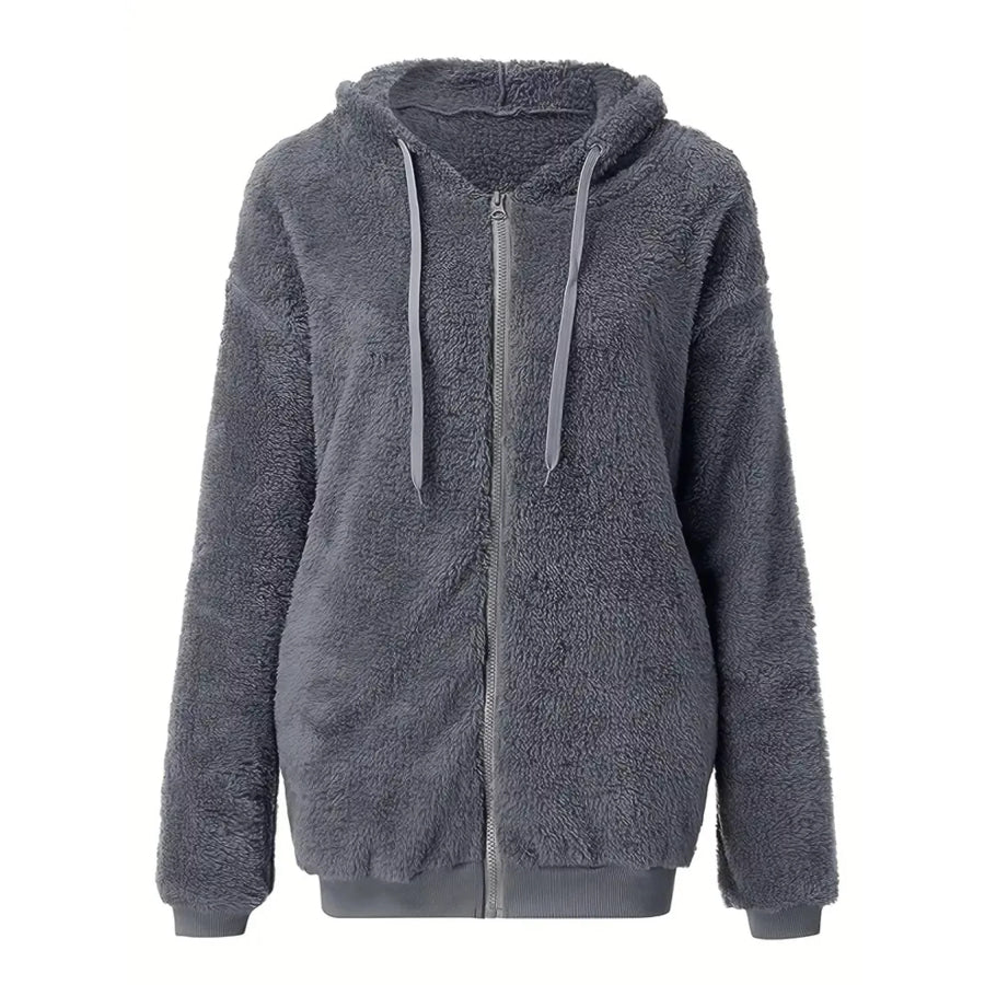 Fleece Zip-Up Drawstring Outerwear Apparel and Accessories