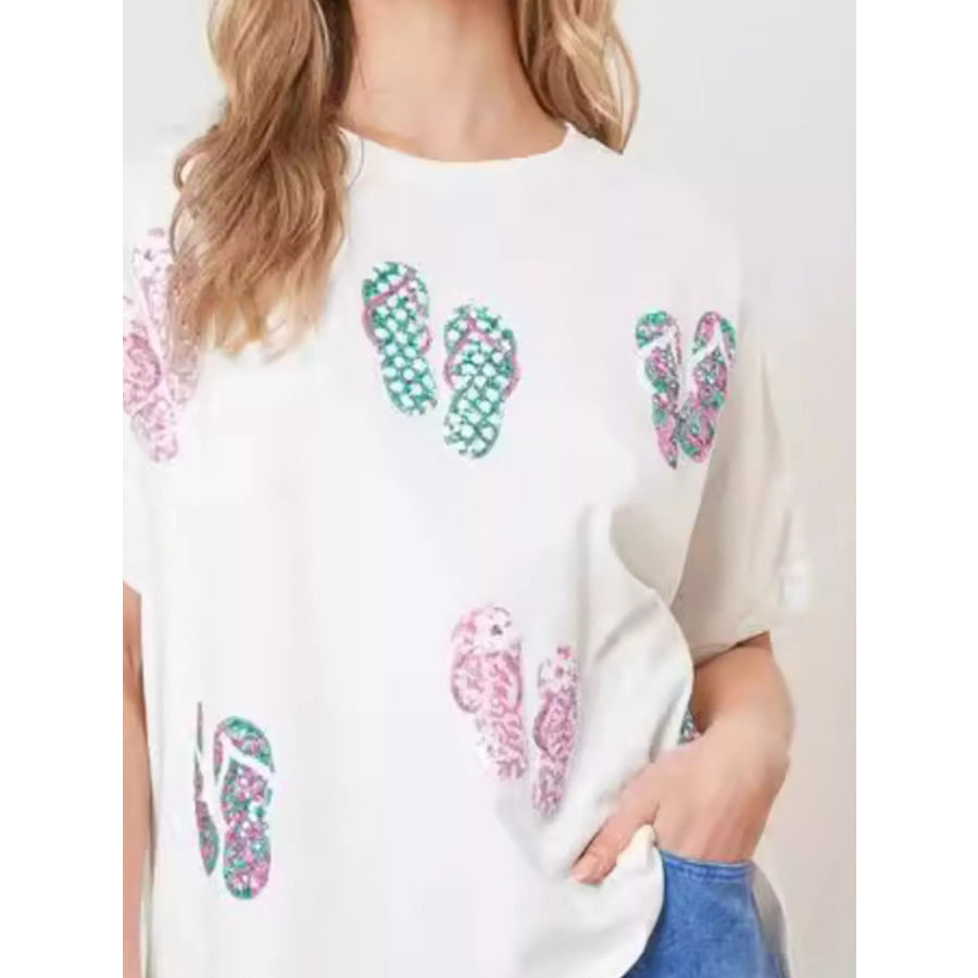 Flip-Flop Print Round Neck Casual T-Shirt Apparel and Accessories