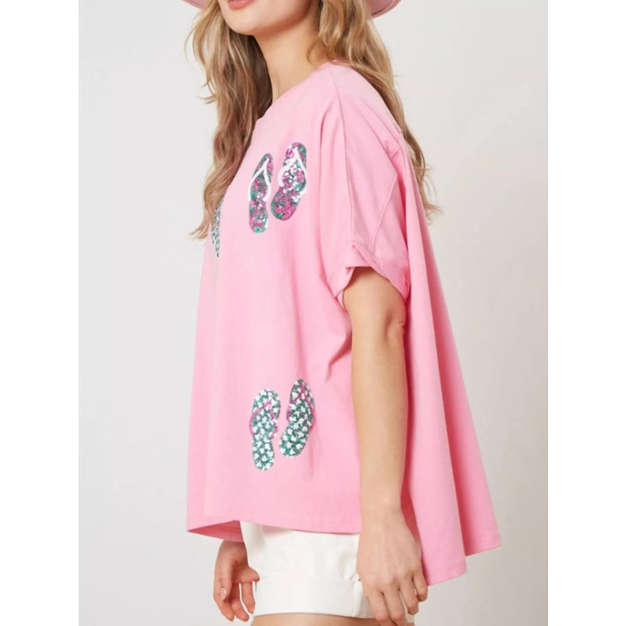 Flip-Flop Print Round Neck Casual T-Shirt Apparel and Accessories