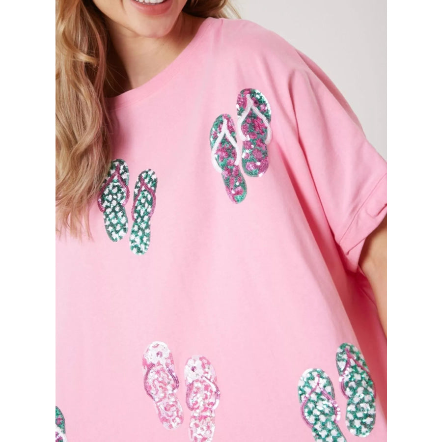 Flip-Flop Print Round Neck Casual T-Shirt Apparel and Accessories
