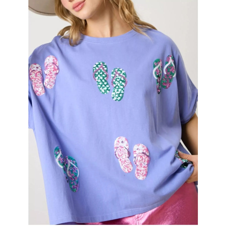 Flip-Flop Print Round Neck Casual T-Shirt Apparel and Accessories