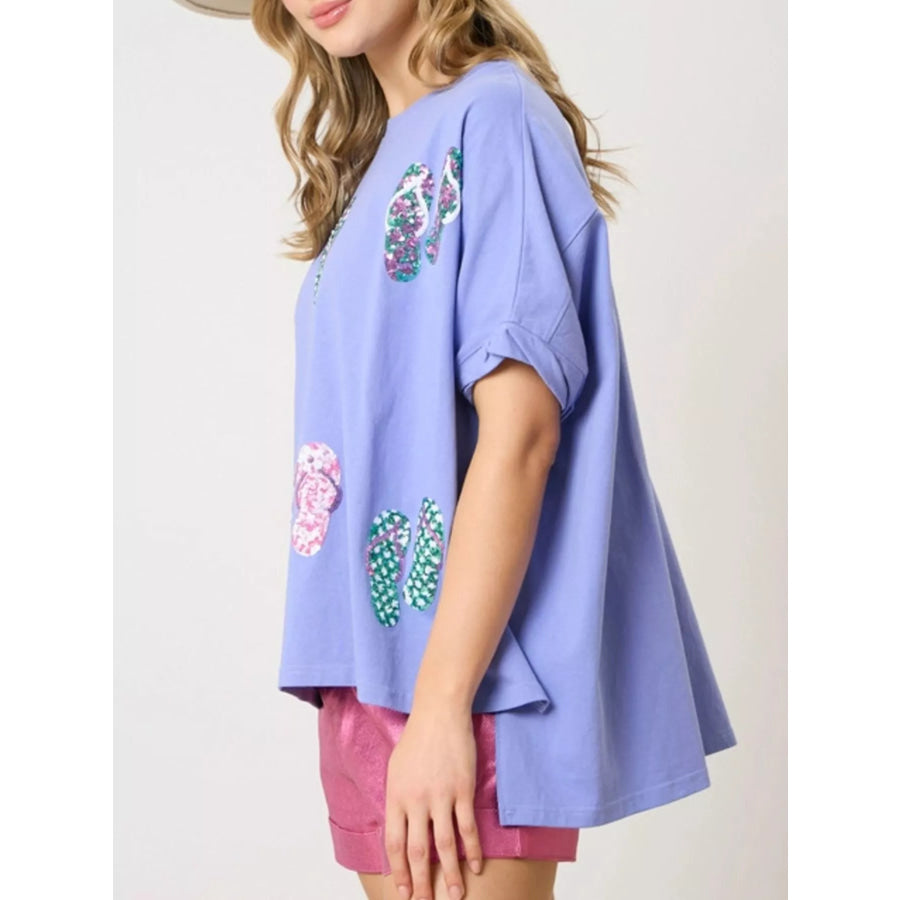 Flip-Flop Print Round Neck Casual T-Shirt Apparel and Accessories