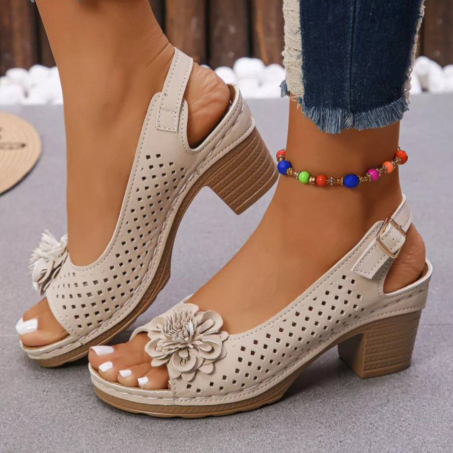 Floral Accent Block Heel Sandals Apparel and Accessories