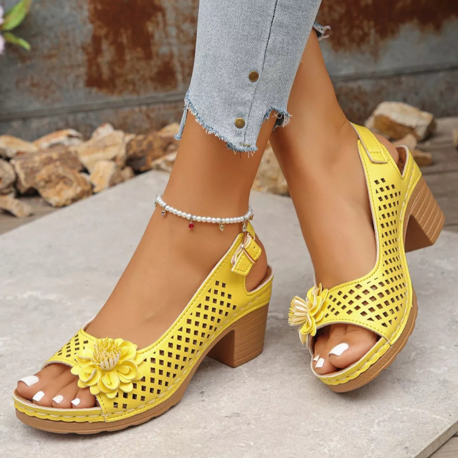 Floral Accent Block Heel Sandals Apparel and Accessories