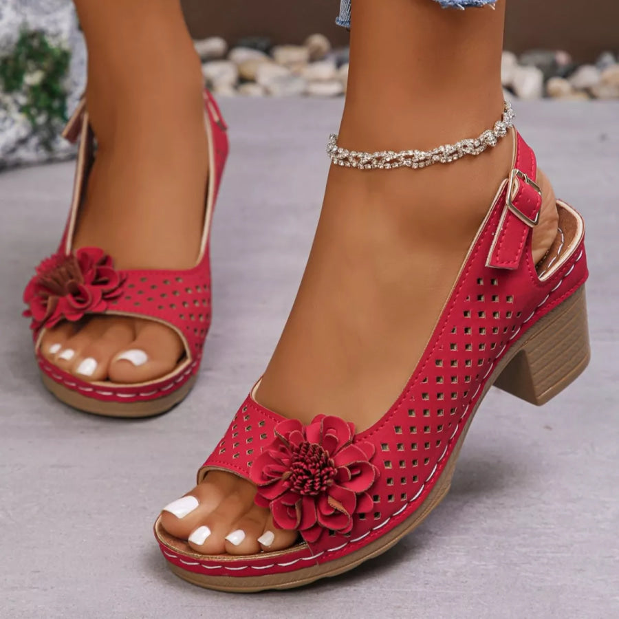Floral Accent Block Heel Sandals Apparel and Accessories