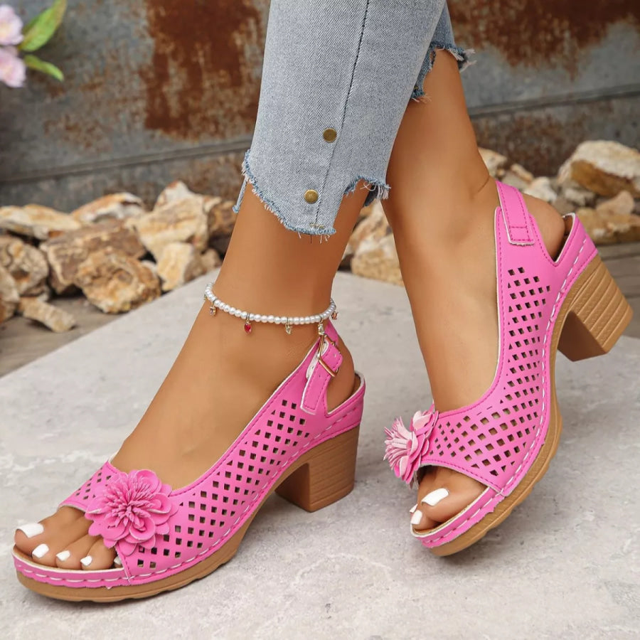 Floral Accent Block Heel Sandals Apparel and Accessories