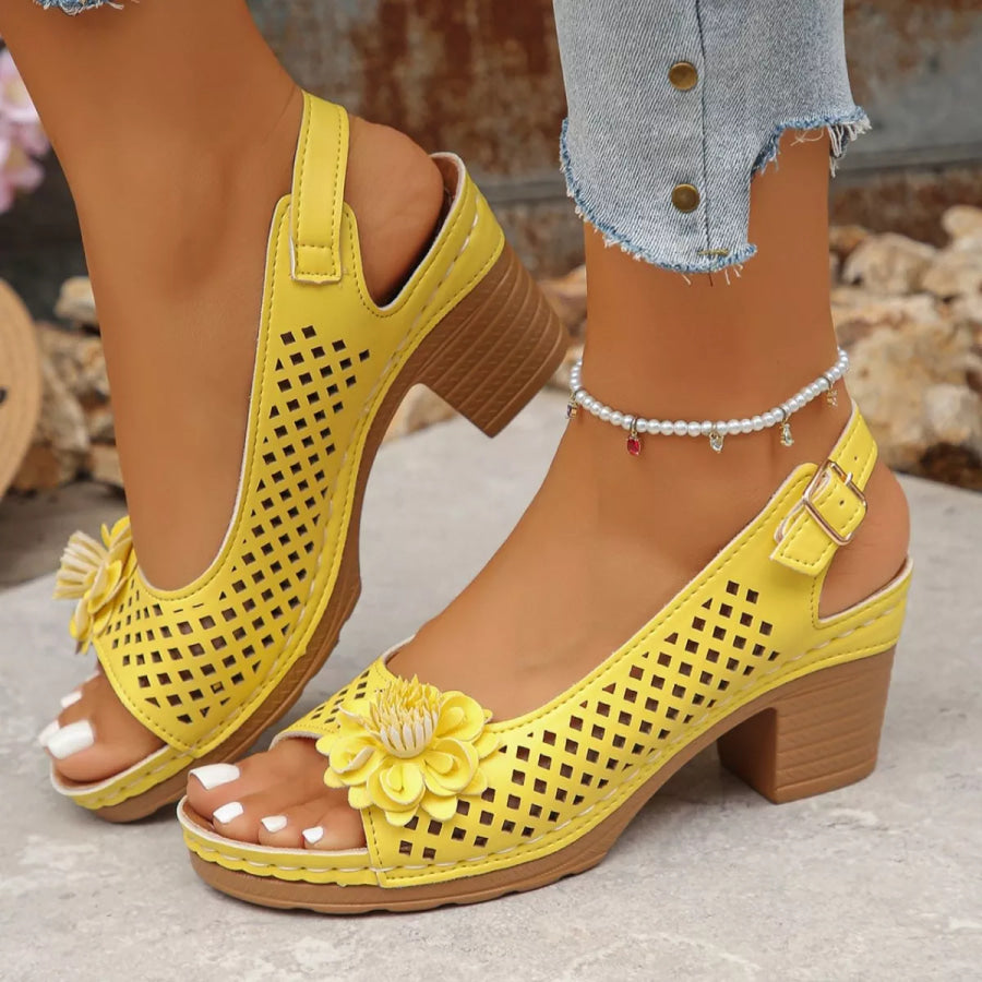 Floral Accent Block Heel Sandals Apparel and Accessories