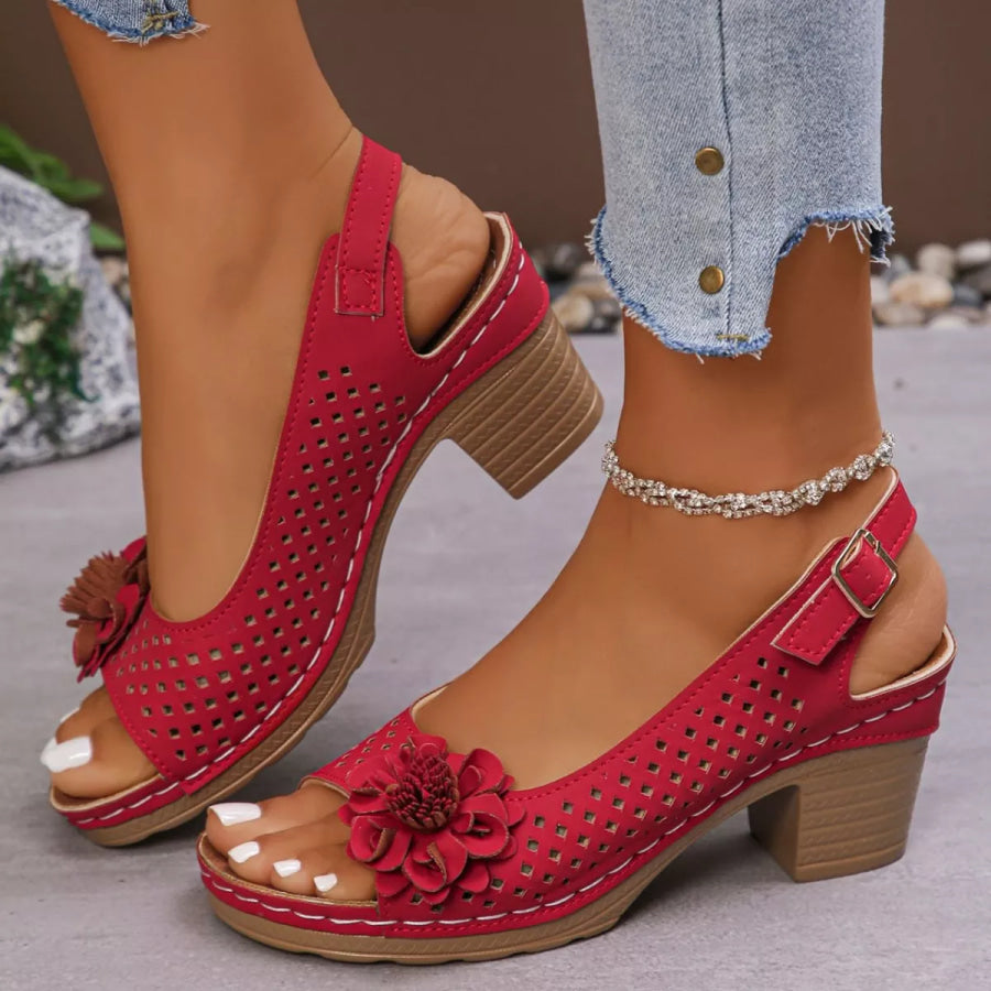 Floral Accent Block Heel Sandals Apparel and Accessories
