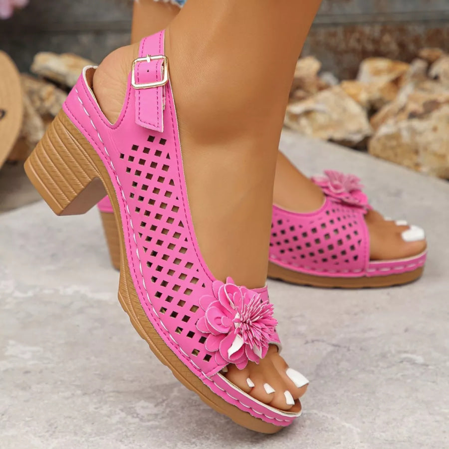 Floral Accent Block Heel Sandals Apparel and Accessories