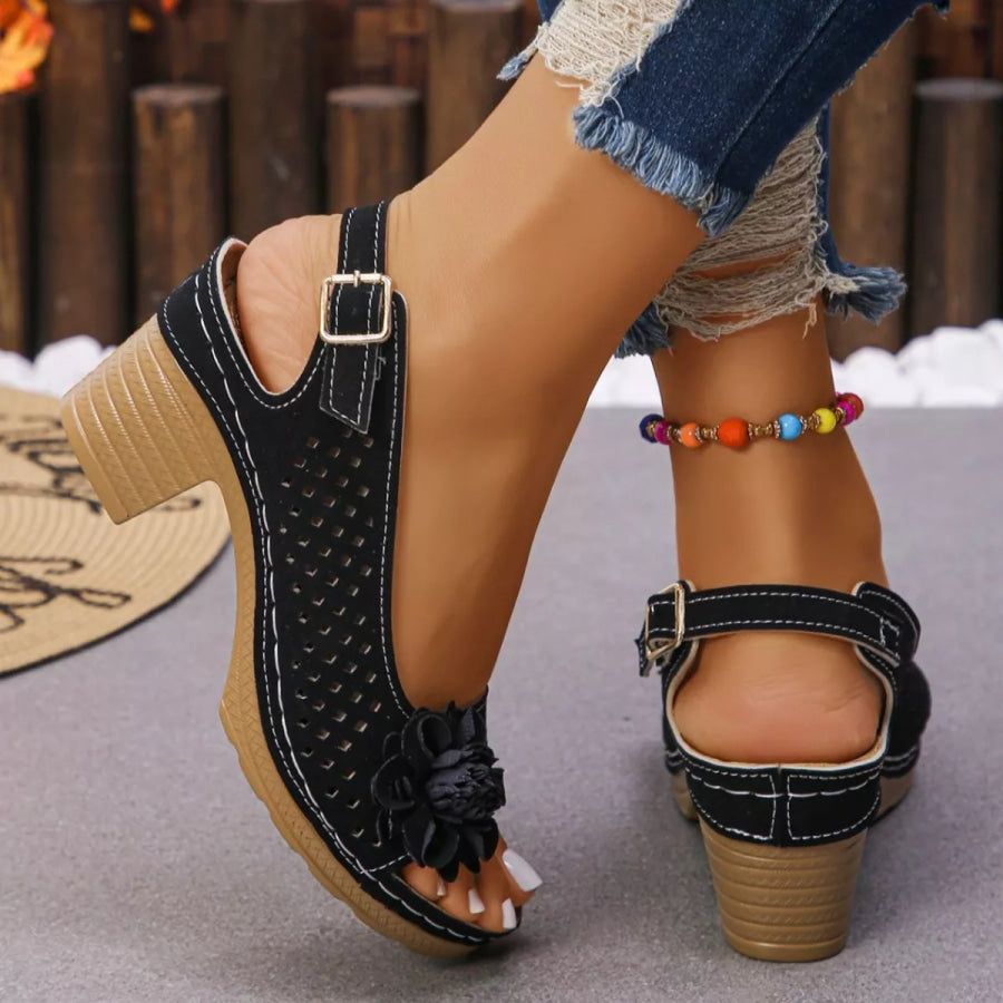 Floral Accent Block Heel Sandals Apparel and Accessories