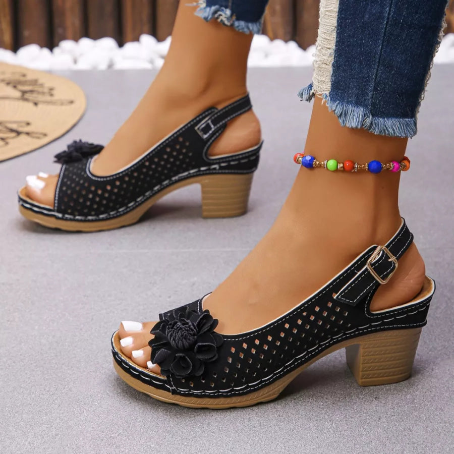 Floral Accent Block Heel Sandals Apparel and Accessories