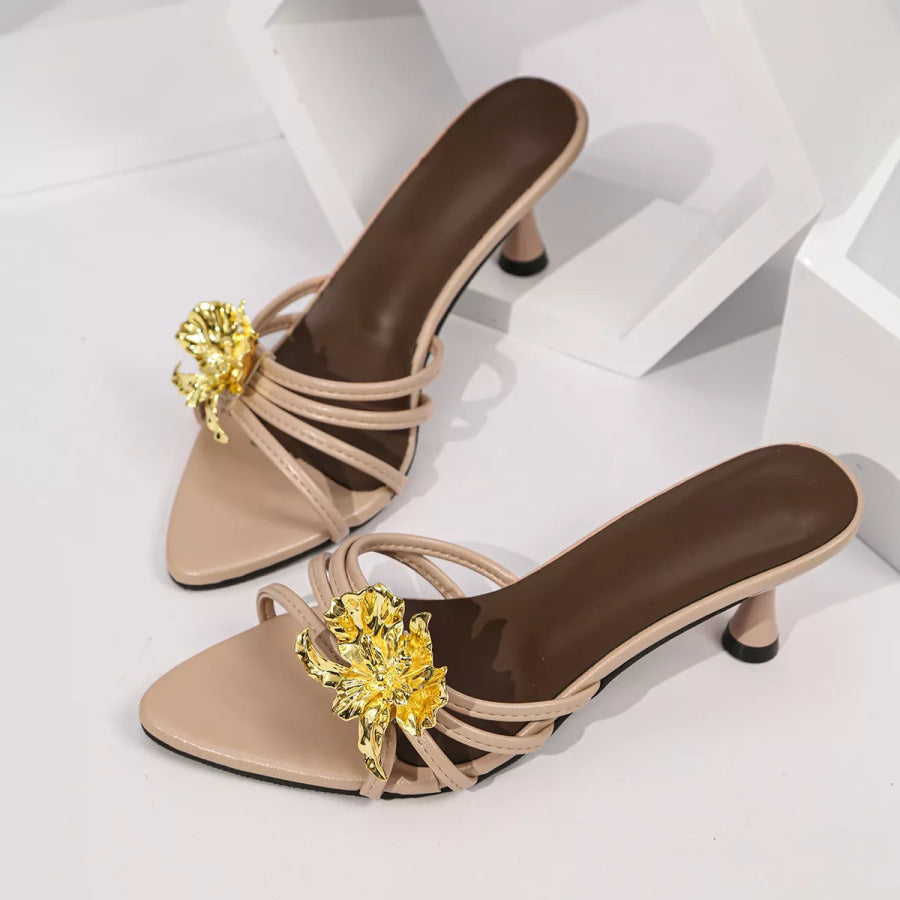Floral Accent Kitten Heel Sandals Apparel and Accessories