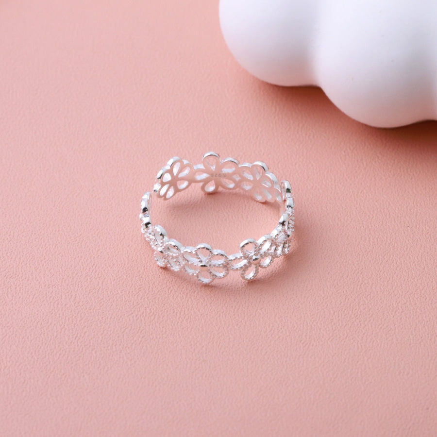 Floral Adjustable Open Ring Silver / One Size Apparel and Accessories