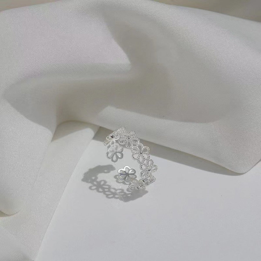 Floral Adjustable Open Ring Silver / One Size Apparel and Accessories