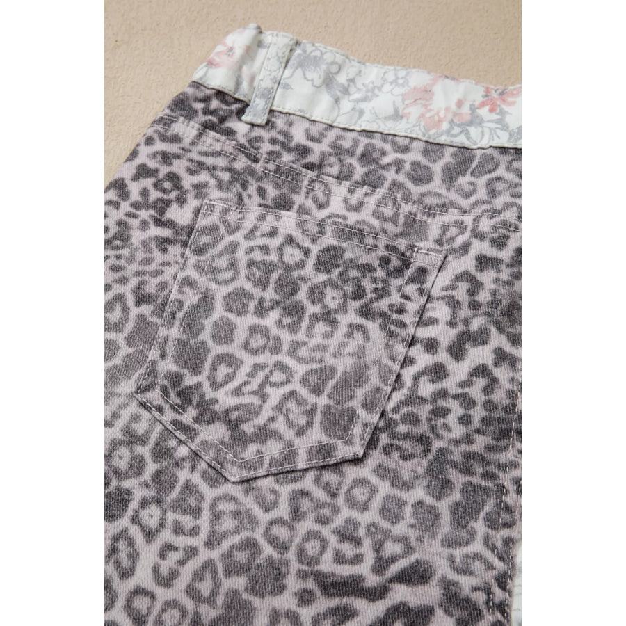 Floral and Leopard Print Wide-Leg Jeans Apparel and Accessories