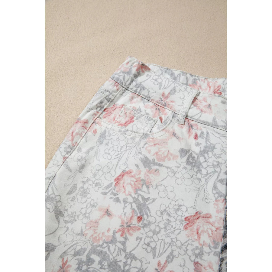 Floral and Leopard Print Wide-Leg Jeans Apparel and Accessories