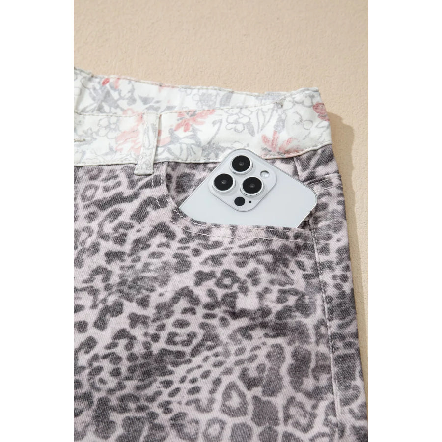 Floral and Leopard Print Wide-Leg Jeans Apparel and Accessories