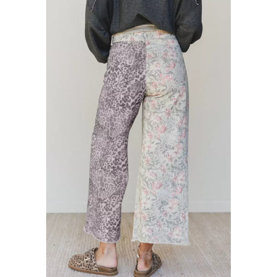 Floral and Leopard Print Wide-Leg Jeans Apparel and Accessories