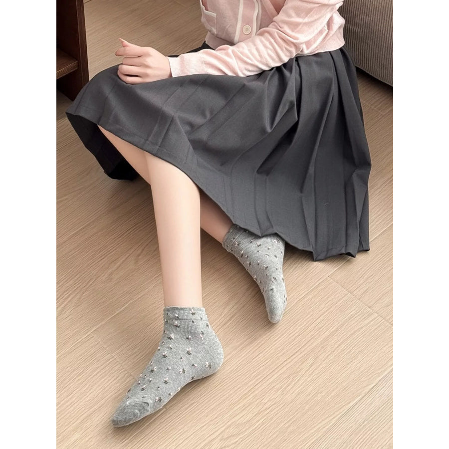 Floral Ankle Socks Grey / One Size Apparel and Accessories