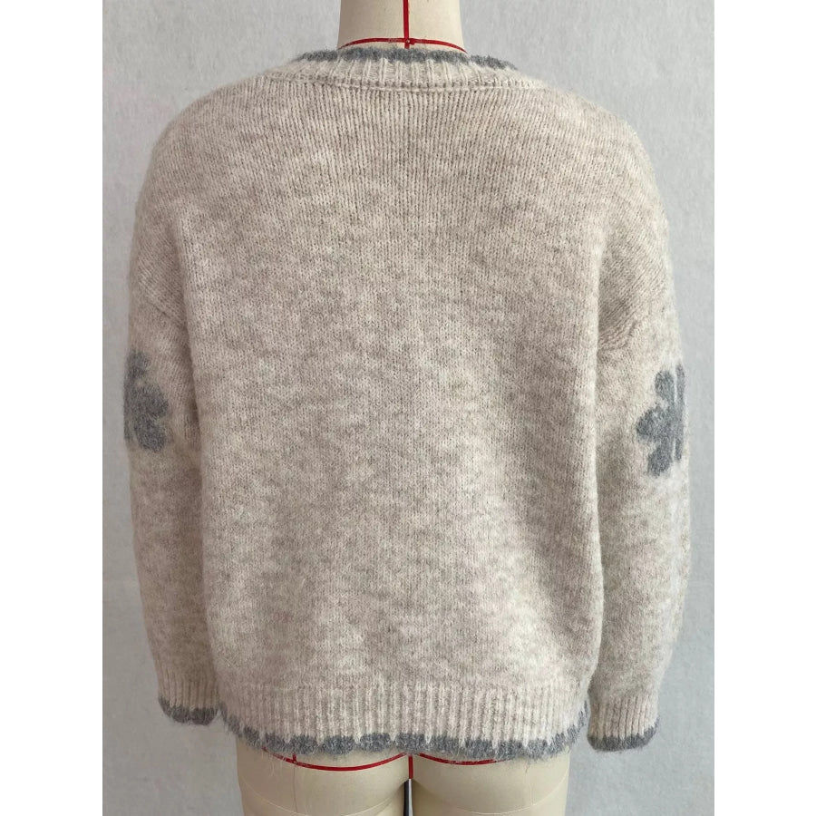 Floral Applique Button-Down Knit Cardigan Apparel and Accessories
