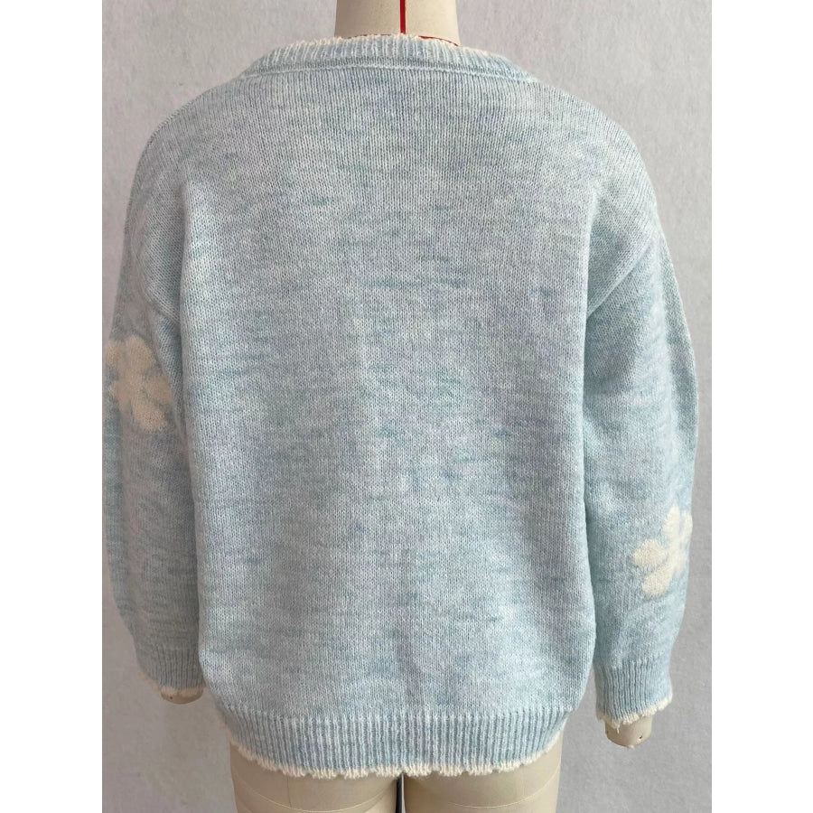 Floral Applique Button-Down Knit Cardigan Apparel and Accessories
