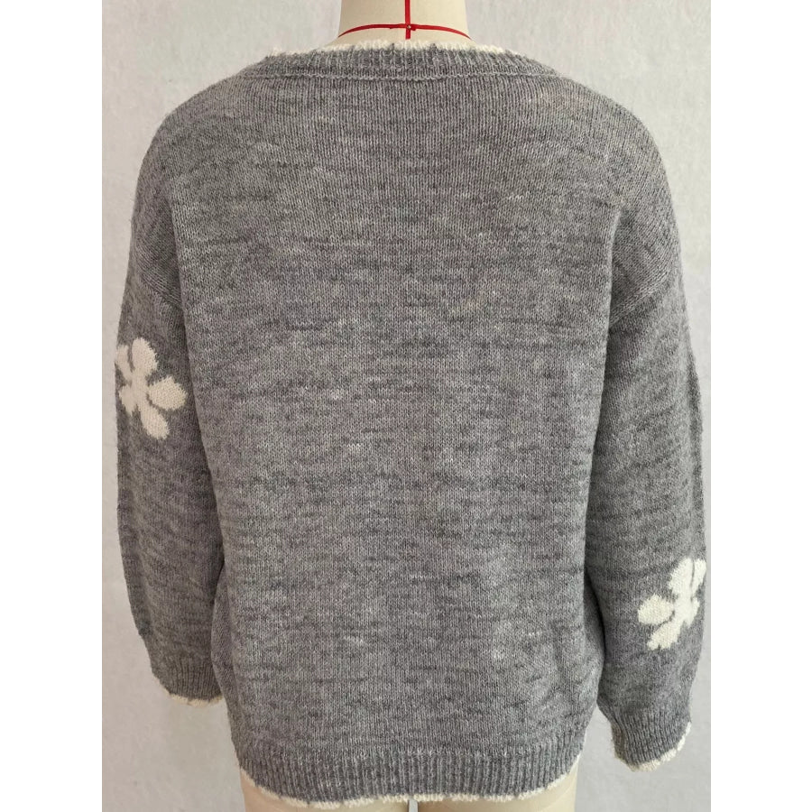 Floral Applique Button-Down Knit Cardigan Apparel and Accessories