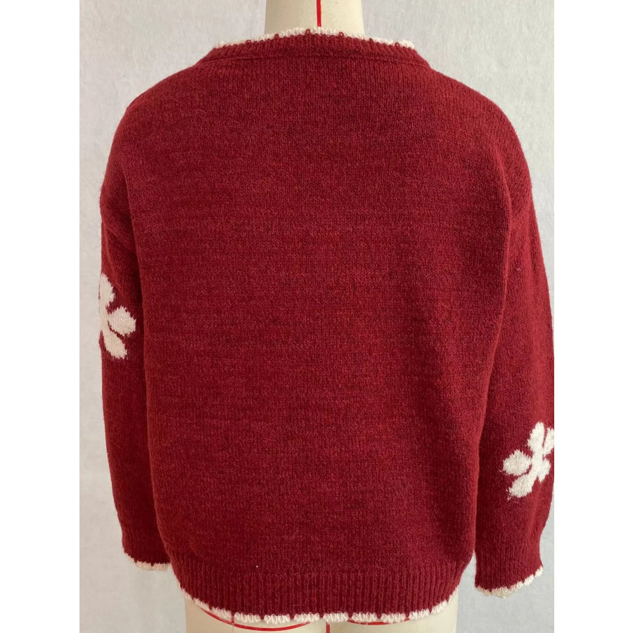 Floral Applique Button-Down Knit Cardigan Apparel and Accessories