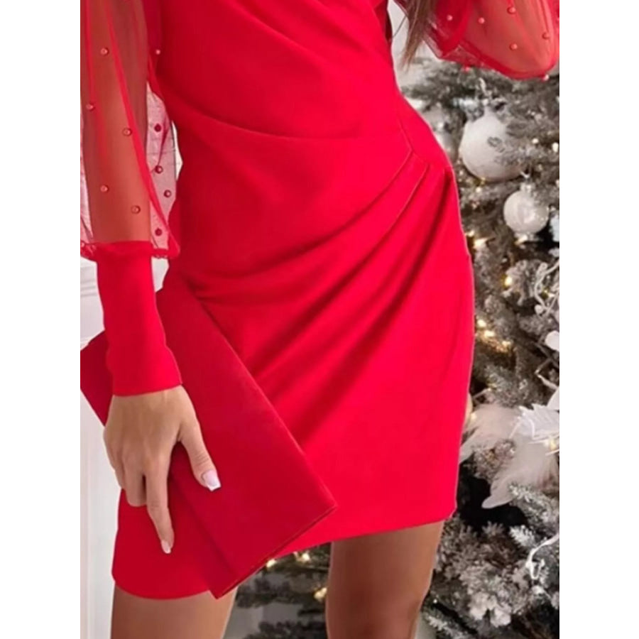 Floral Applique Mesh Sleeve Bodycon Dress Apparel and Accessories