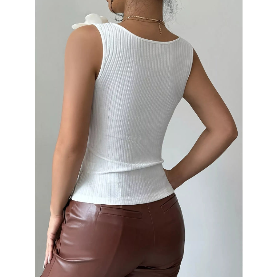Floral Applique Ribbed Tank Top Apparel and Accessories