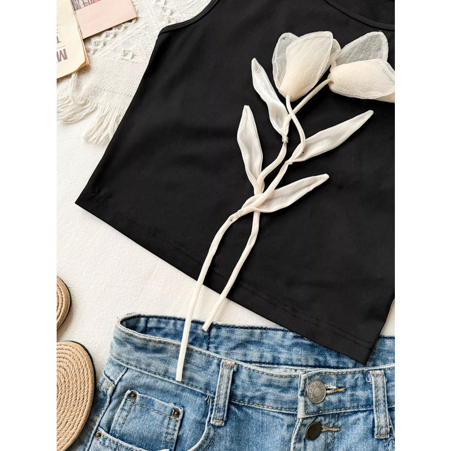 Floral Applique Round Neck Tank Top Apparel and Accessories