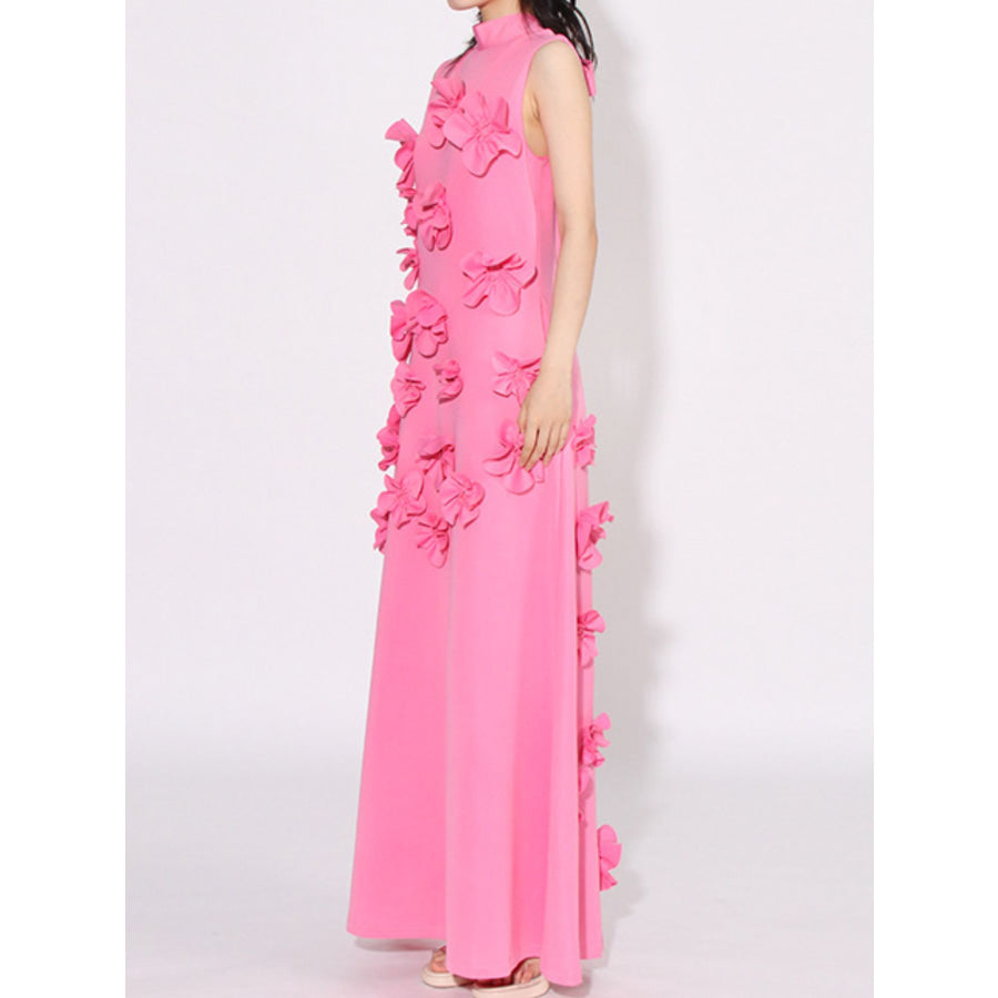 Floral Applique Sleeveless Maxi Dress Apparel and Accessories