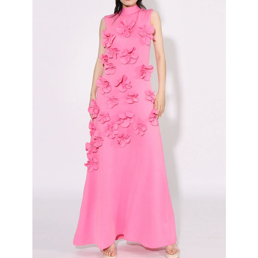 Floral Applique Sleeveless Maxi Dress Pink / S Apparel and Accessories