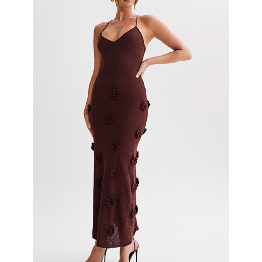 Floral Applique Spaghetti Strap Knit Dress Apparel and Accessories