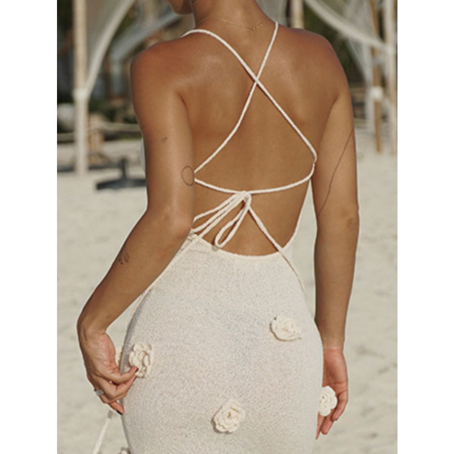 Floral Applique Spaghetti Strap Knit Dress Apparel and Accessories
