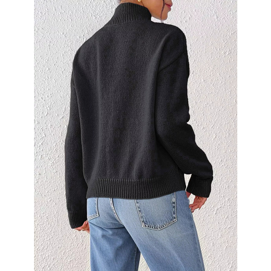 Floral Applique Turtleneck Sweater Apparel and Accessories
