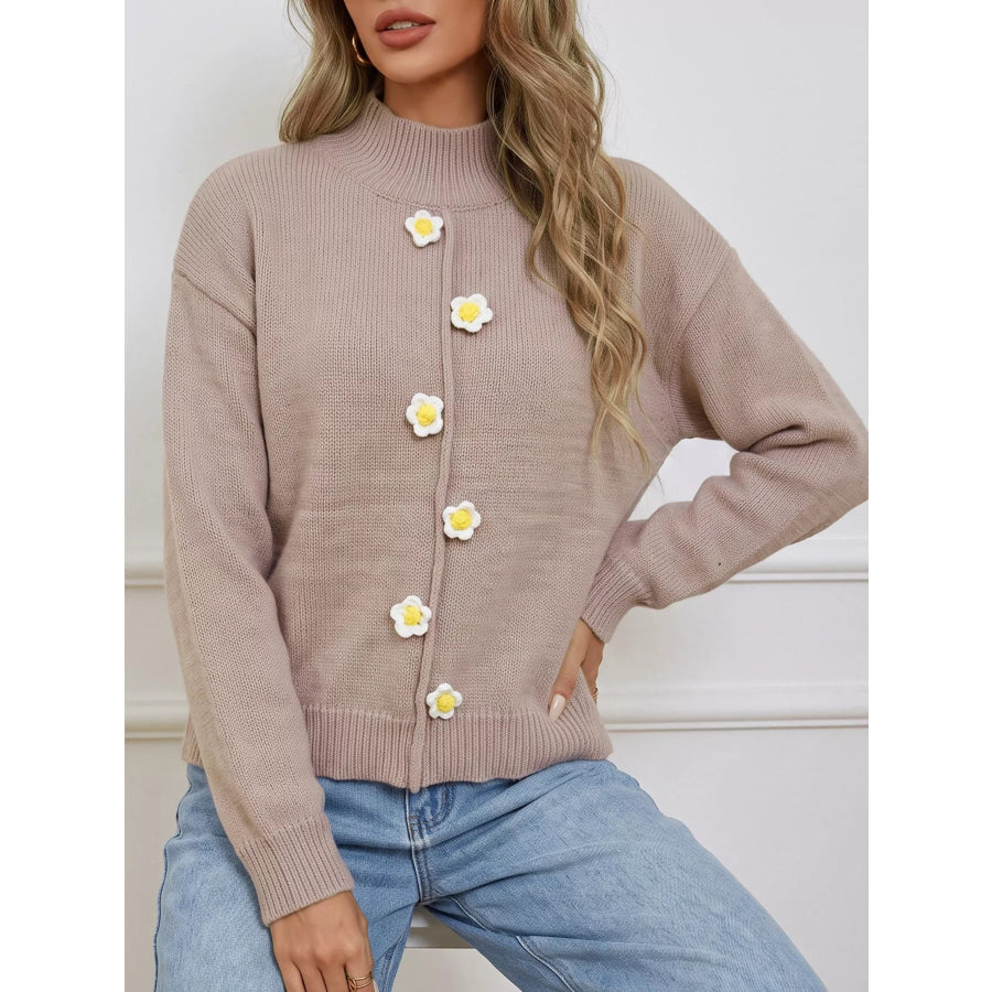 Floral Applique Turtleneck Sweater Apparel and Accessories