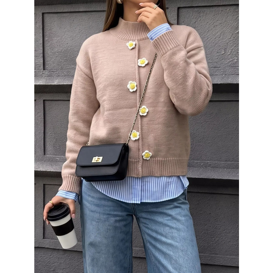 Floral Applique Turtleneck Sweater Apparel and Accessories