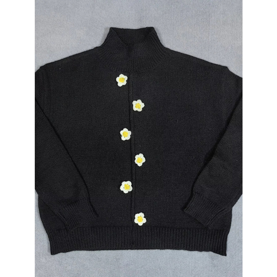 Floral Applique Turtleneck Sweater Apparel and Accessories
