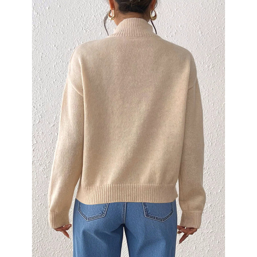 Floral Applique Turtleneck Sweater Apparel and Accessories