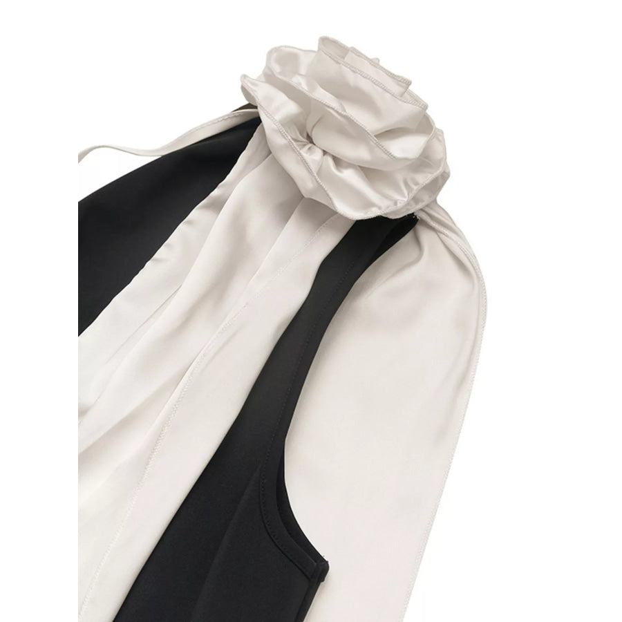 Floral Applique Two Tone Maxi Dress Apparel and Accessories