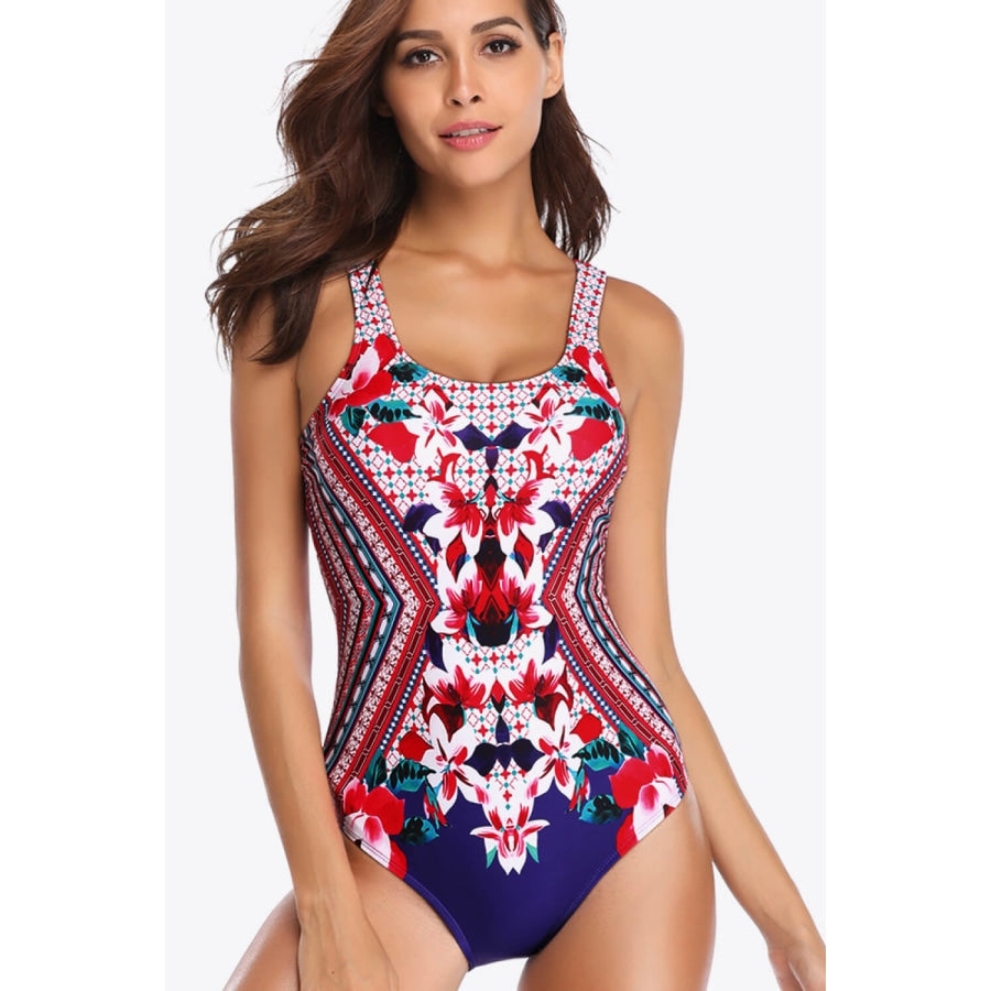 Floral Backless One-Piece Swimsuit Floral / M