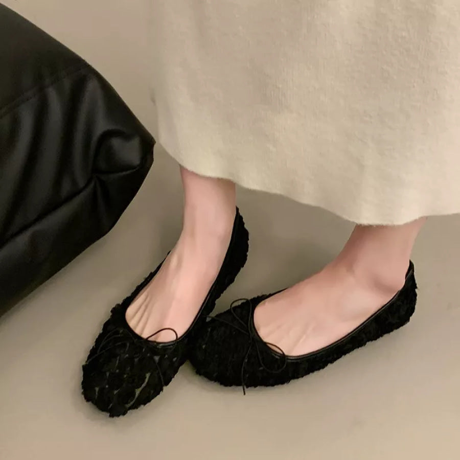 Floral Bow Slip-Ons Black / 35 Apparel and Accessories