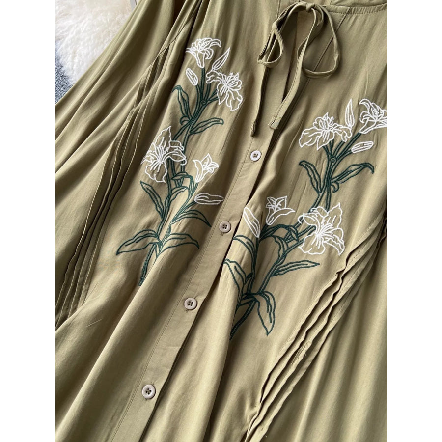 Floral Button Front Long Sleeve Dress Apparel and Accessories