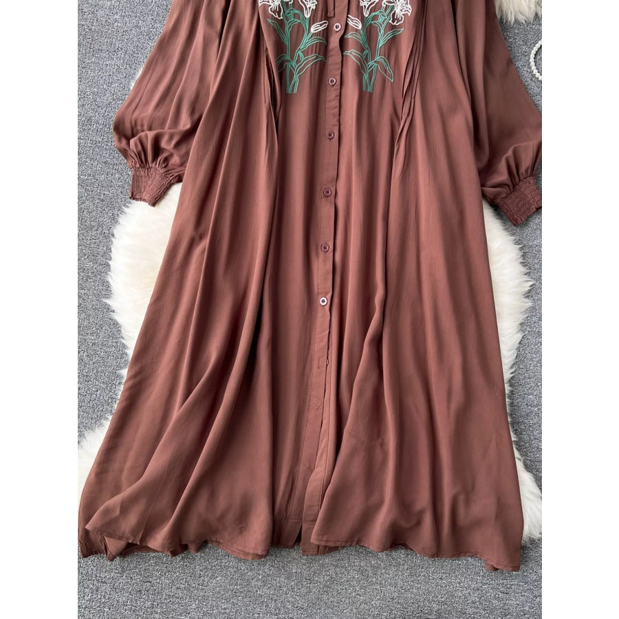Floral Button Front Long Sleeve Dress Apparel and Accessories