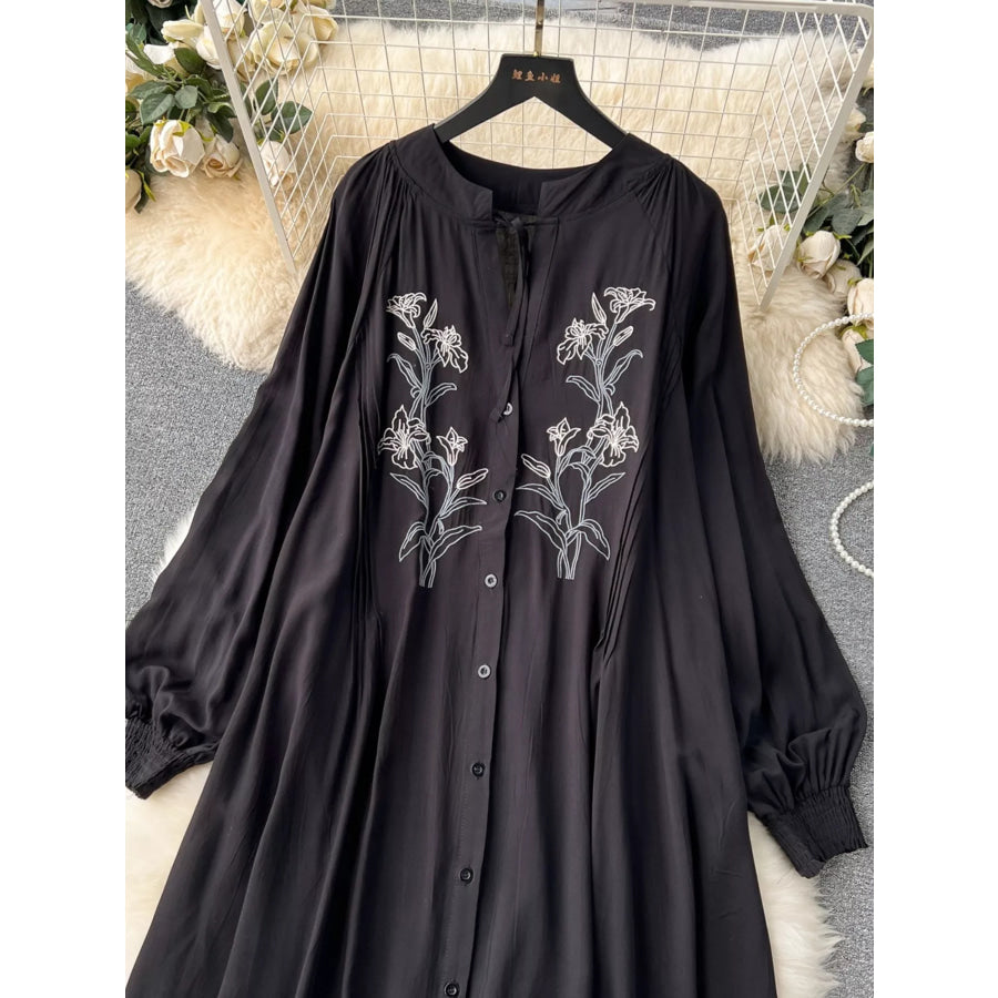 Floral Button Front Long Sleeve Dress Apparel and Accessories