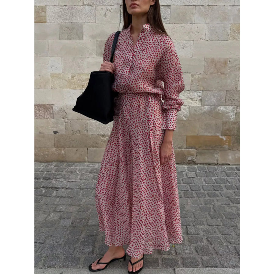 Floral Button Front Long Sleeve Dress Apparel and Accessories
