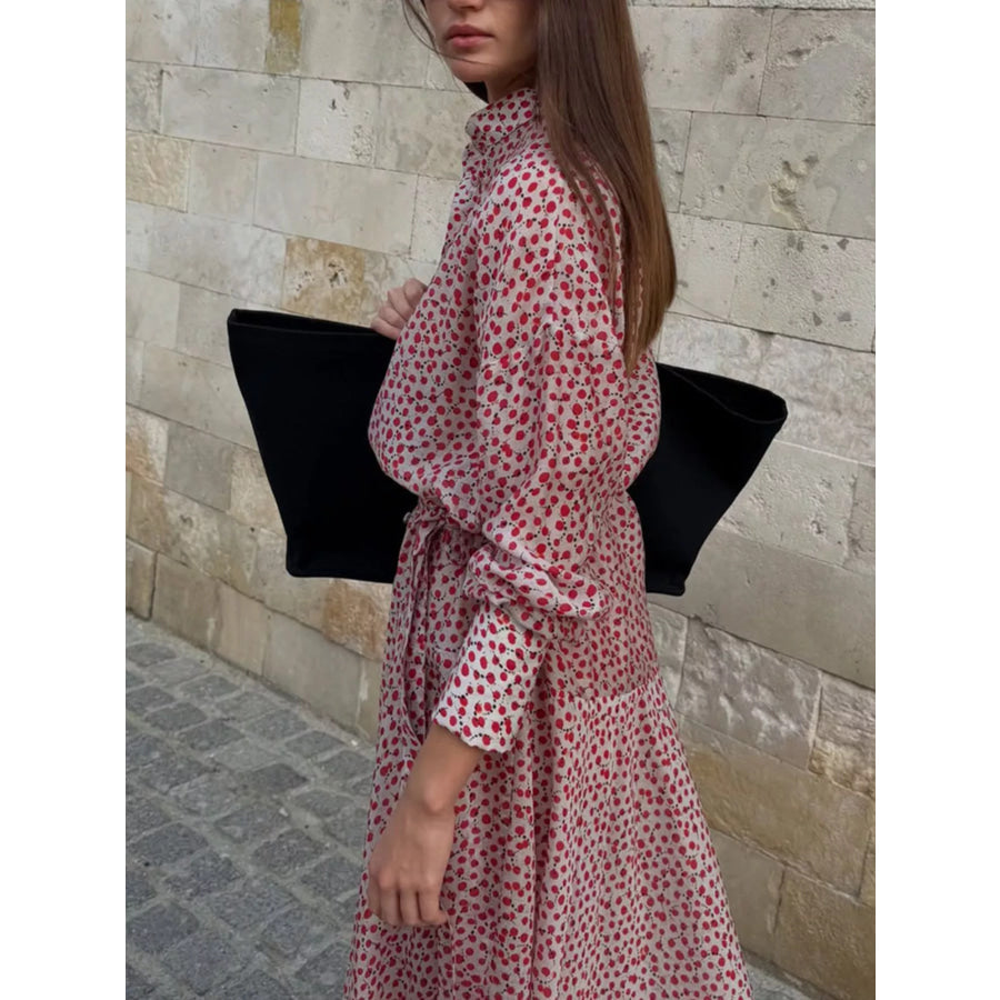 Floral Button Front Long Sleeve Dress Apparel and Accessories