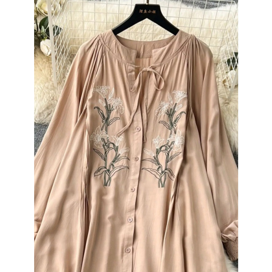 Floral Button Front Long Sleeve Dress Apparel and Accessories