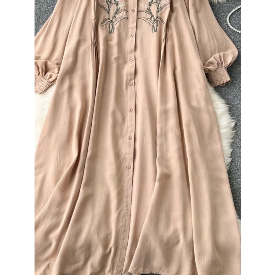Floral Button Front Long Sleeve Dress Apparel and Accessories